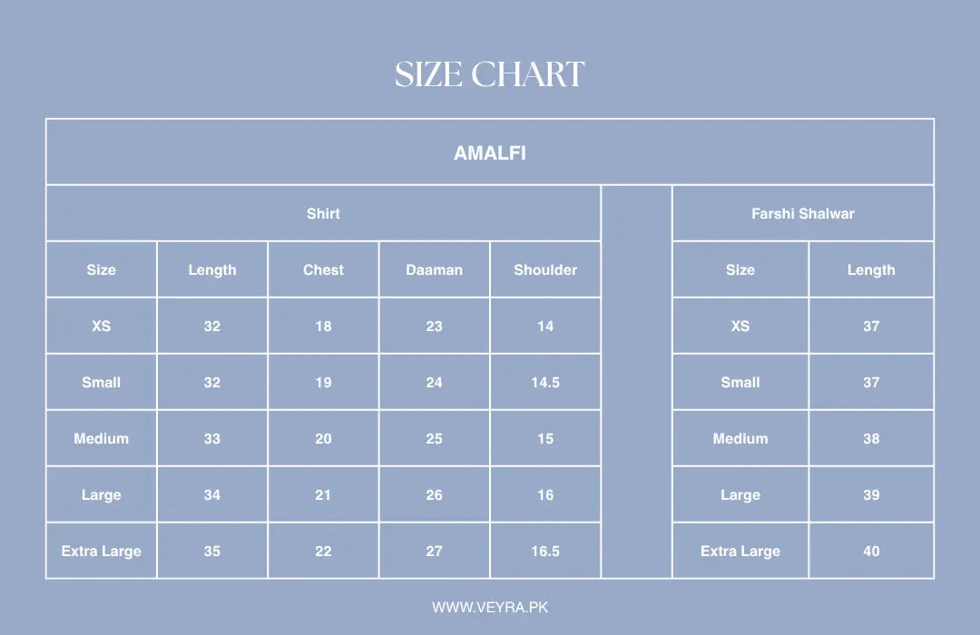 Size Chart for Amalfi