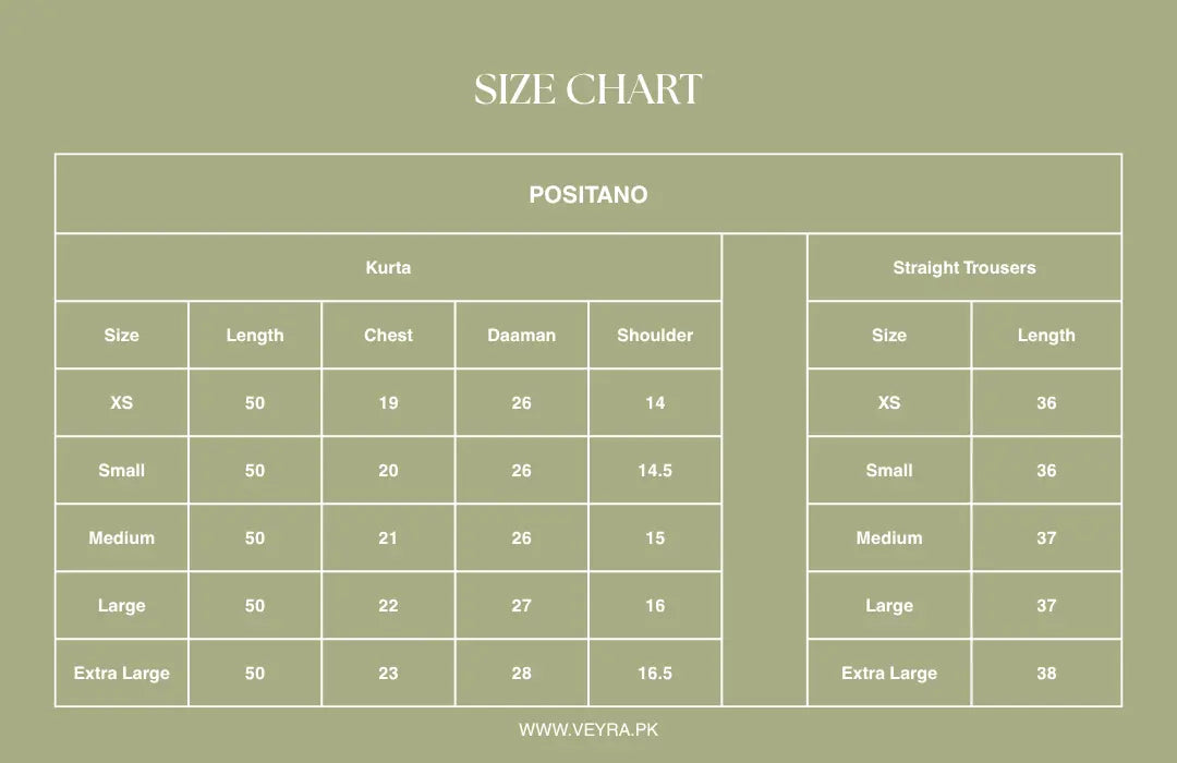 Size Chart for Positano