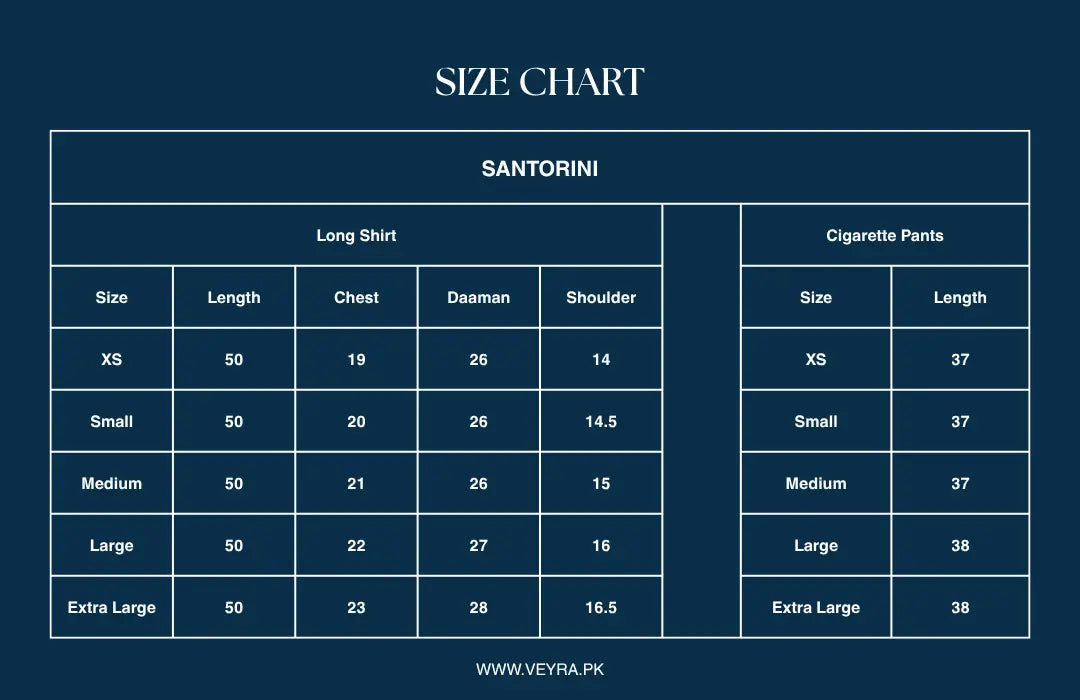 Size Chart for Santorini