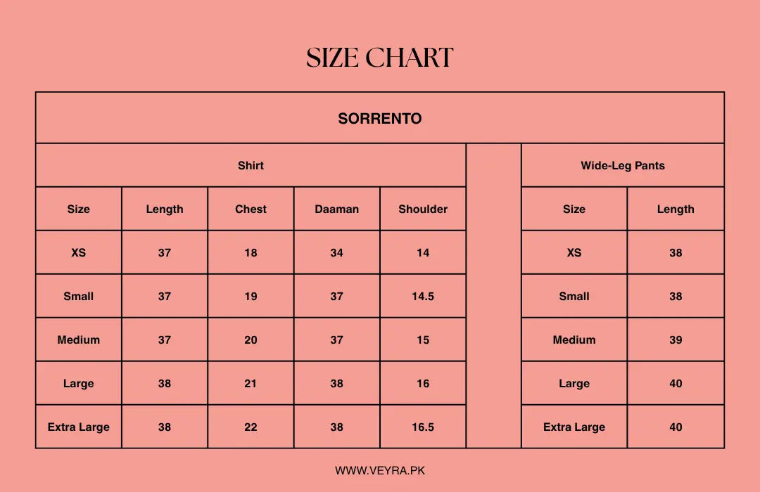 Size Chart for Sorrento