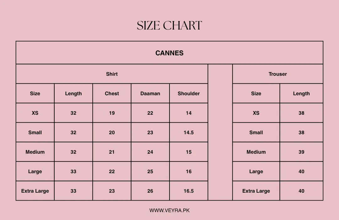 Size Chart for Cannes